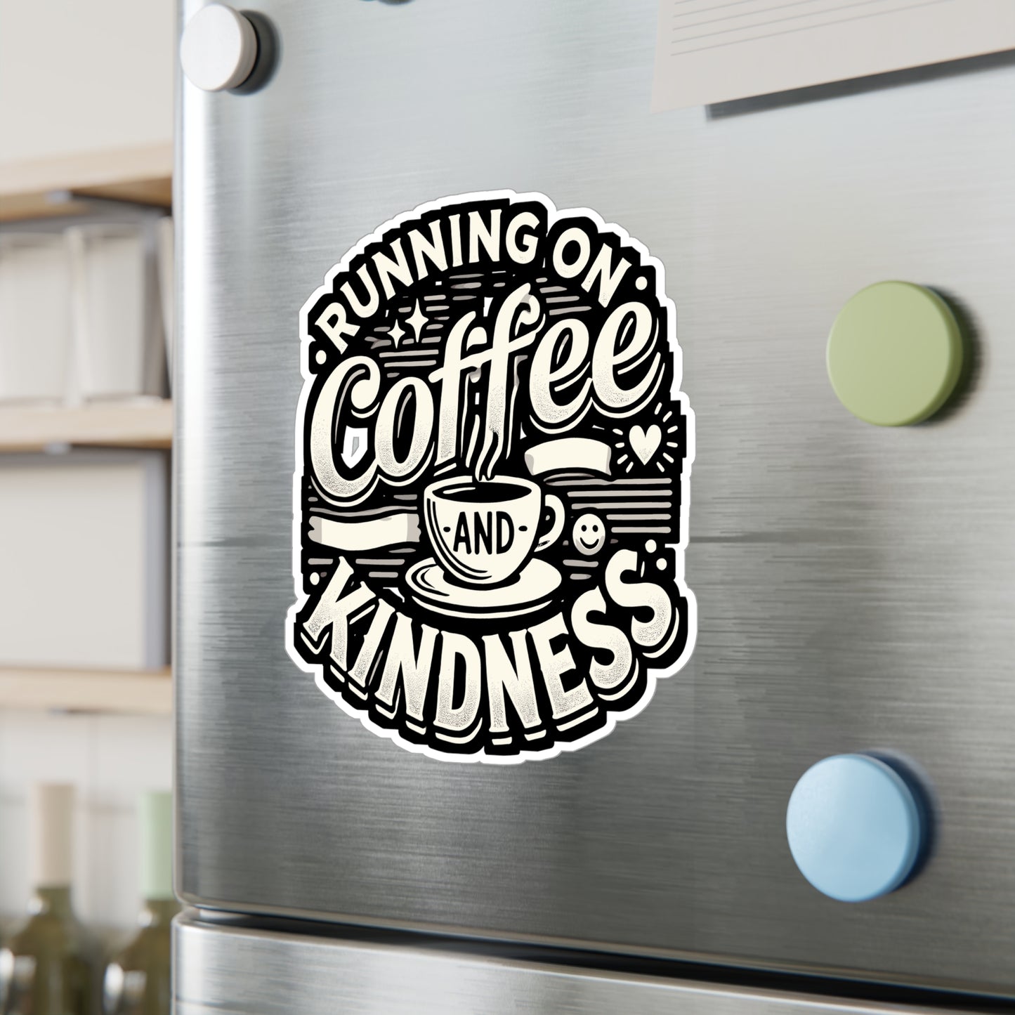 Running on Coffee and Kindness - Coffee lover Sticker for Laptop Sticker. Water Bottle Sticker, Vinyl Kindness Decal - Coffee lover Gift