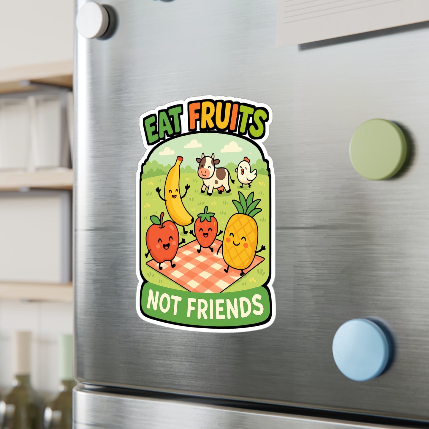 Eat Fruits Not Friends - Vegan Sticker for Laptop, Water Bottle, Eco Friendly Gift for Animal Lovers & Vegans