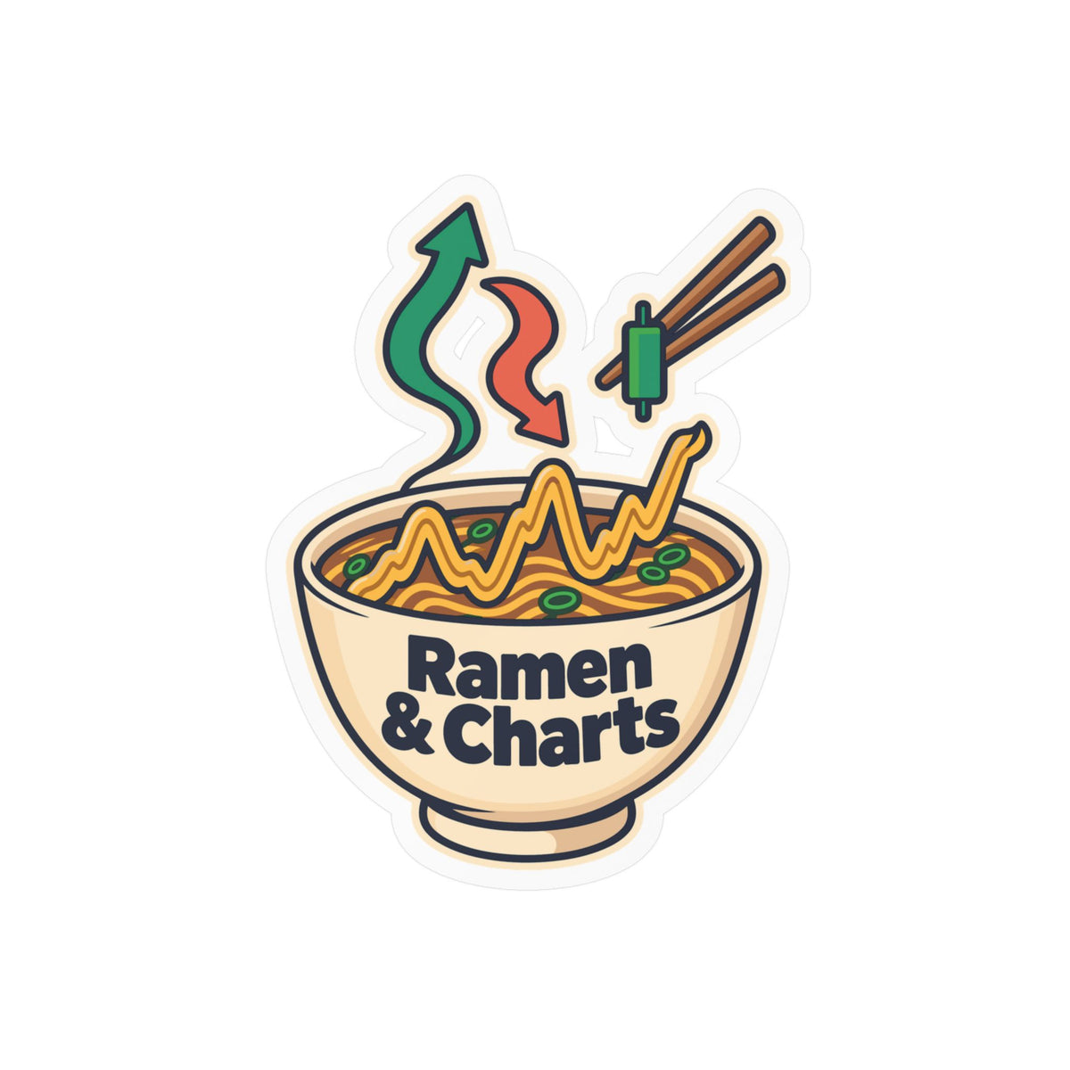 Day Trading Sticker - Ramen & Charts Design for the Stock Market and Forex Trader - Laptop and Water Bottle Decals