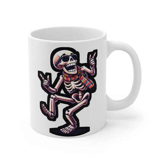 Dancing Skeleton - Skeleton Mug for Coffee 11oz. Skeleton Cup, White ceramic, Dancing Mug, Bones Tea Cup - Skeleton Gift