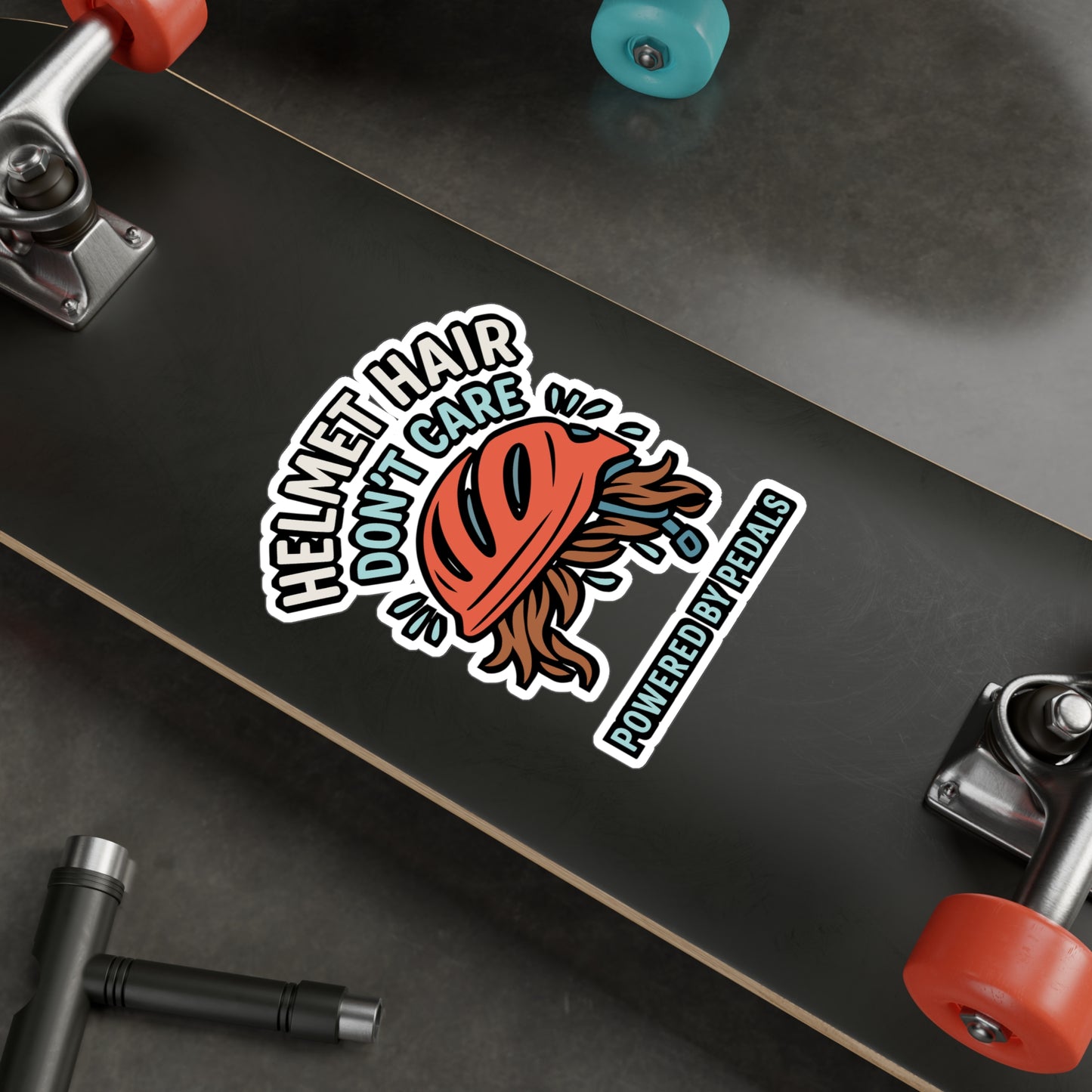 Cycling Sticker – "Helmet Hair Don't Care" Decals for Helmet, Laptop, Water Bottle, Waterproof Vinyl, Perfect for Cyclist and Bicycling Fans