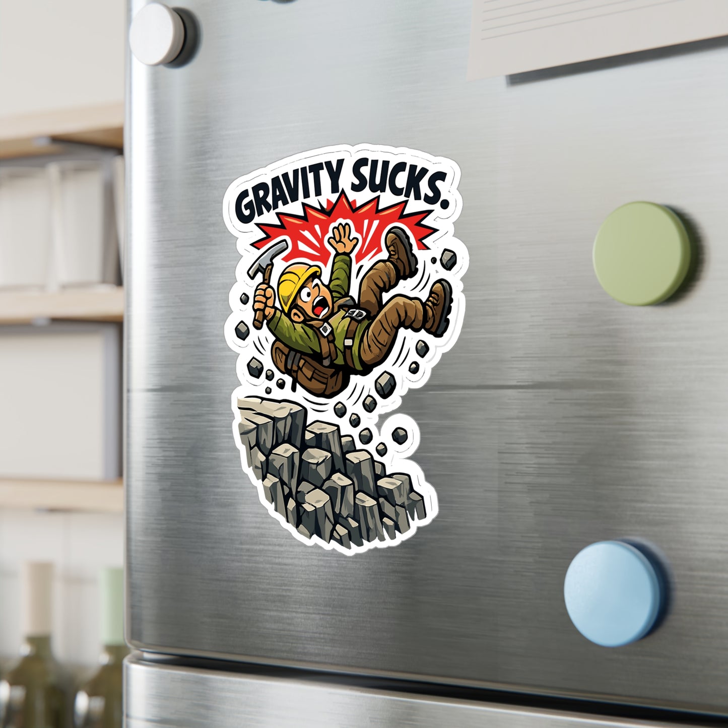Geologie Sticker “Gravity sucks.” Funny geology decals for laptop, water bottle, waterproof vinyl with rocks, minerals, tectonics theme
