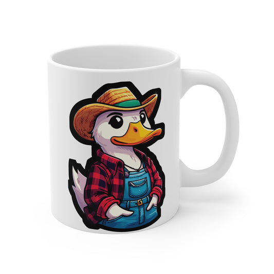 Farmer Duck - Duck Mug for Coffee 11oz. Duck Cup, White ceramic, Farmer Mug, Western Tea Cup - Duck Gift