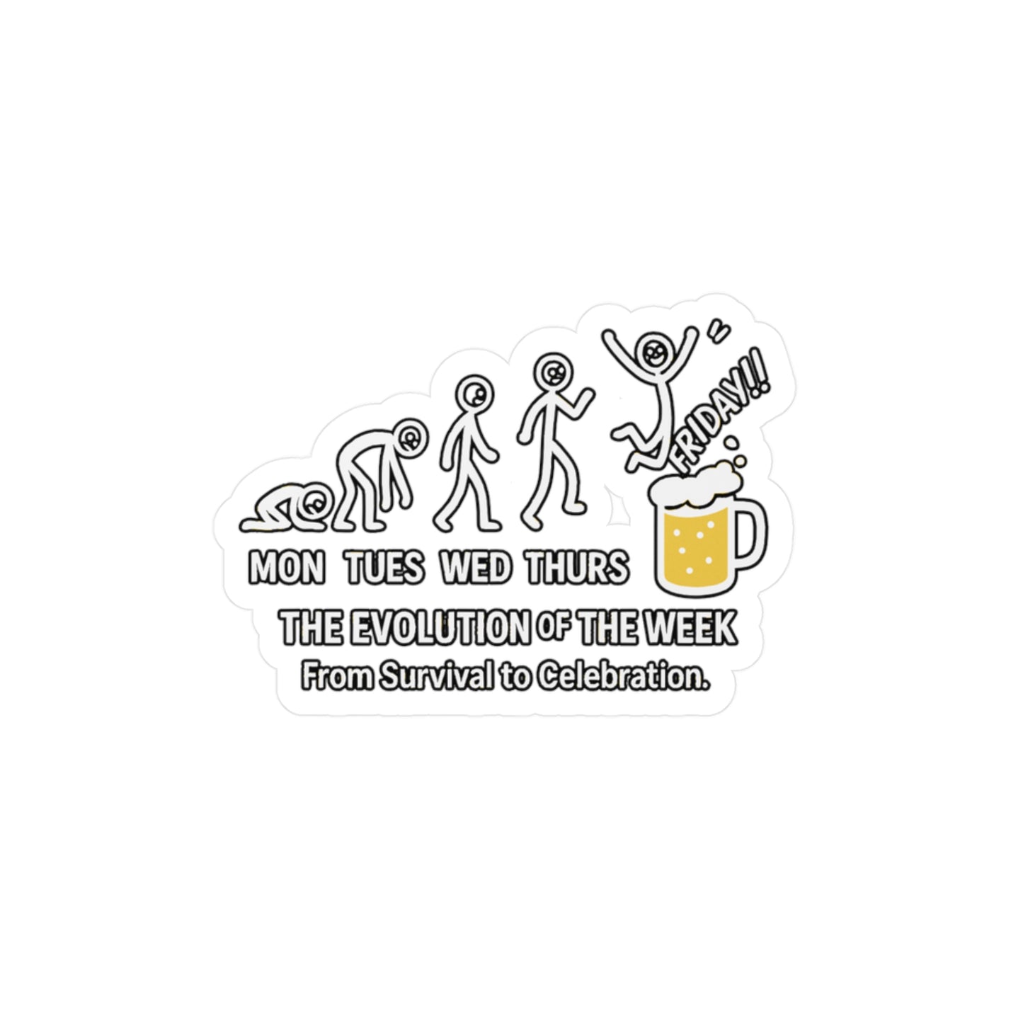 Mon Tues Wed Thurs Friday - Evolution Sticker for Laptop or Water Bottle - Funny Gift for Students or Office Workers