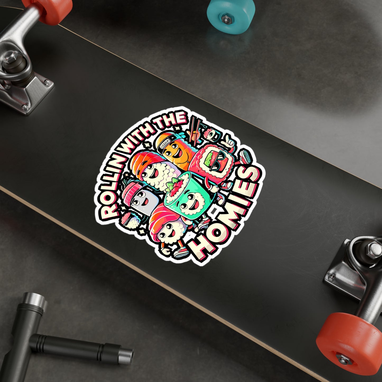 Rollin' With The Homies – Sushi Vinyl Decal for Car Window, Laptop & Water Bottle | Kawaii Sushi Gift