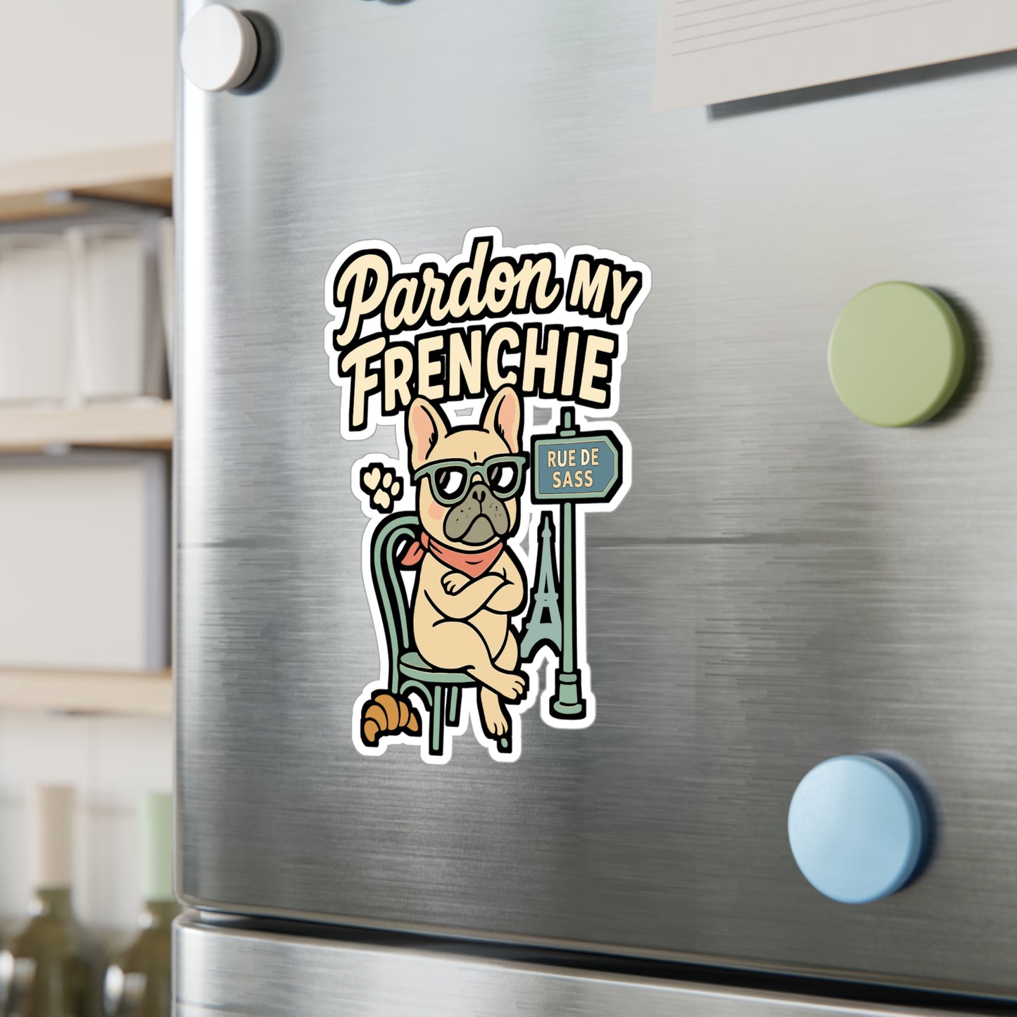 French Bulldog Sticker – "Pardon My Frenchie" Funny Decals for Laptop, Water Bottle, Pets, Vinyl Dog Decor, Waterproof Frenchie Gift