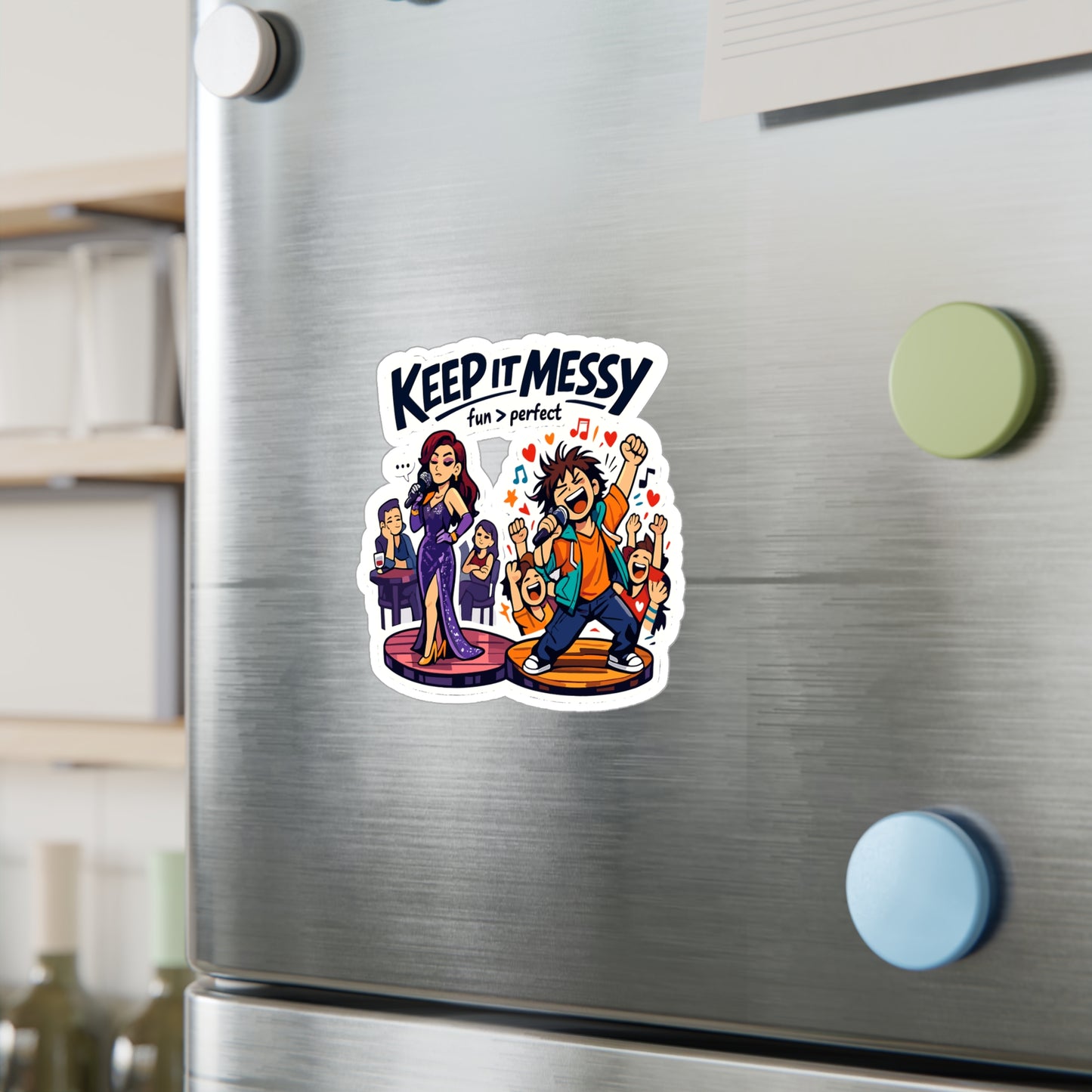 Karaoke Sticker "Keep It Messy" - Waterproof Vinyl Decals for Laptop or Water Bottle, Fun Music Beer Booze Graphic