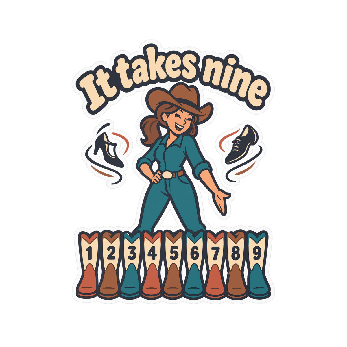 Line Dance Sticker – It Takes Nine Design for Country Dancers, Western Decals for Laptop and Water Bottle