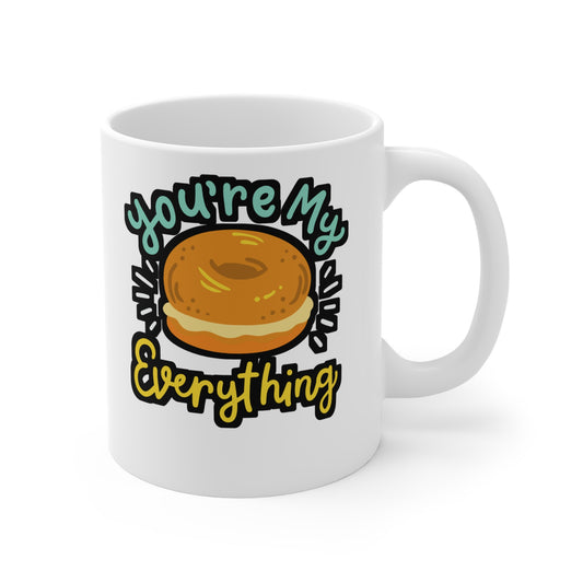 You're My Everything Bagel - Bagel Mug for Coffee 11oz. Bagel Cup, White ceramic, Dough Mug, Wheat Tea Cup - Bagel Gift