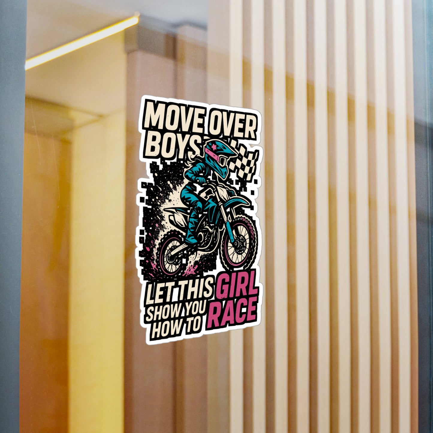 Move Over Boys Let This Girl Show You How To Race – Motorcycle Sticker for Laptop, Water Bottle, Vinyl Racing Decal, Biker Gift