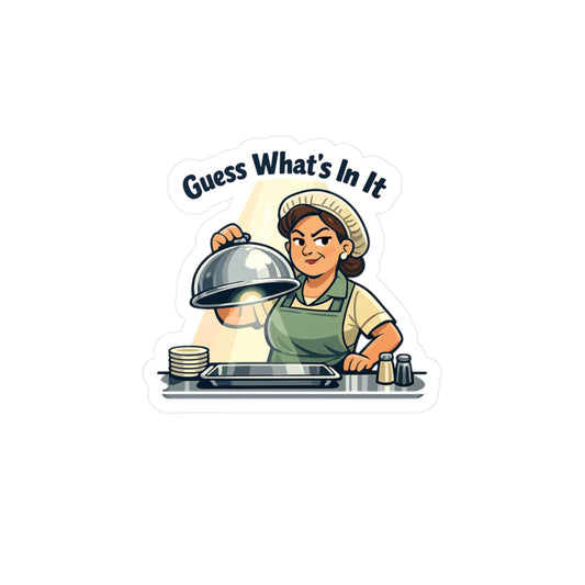 Lunch Lady Sticker Guess What’s In It Funny School Canteen Design Vinyl Waterproof Decals for Laptop Water Bottle