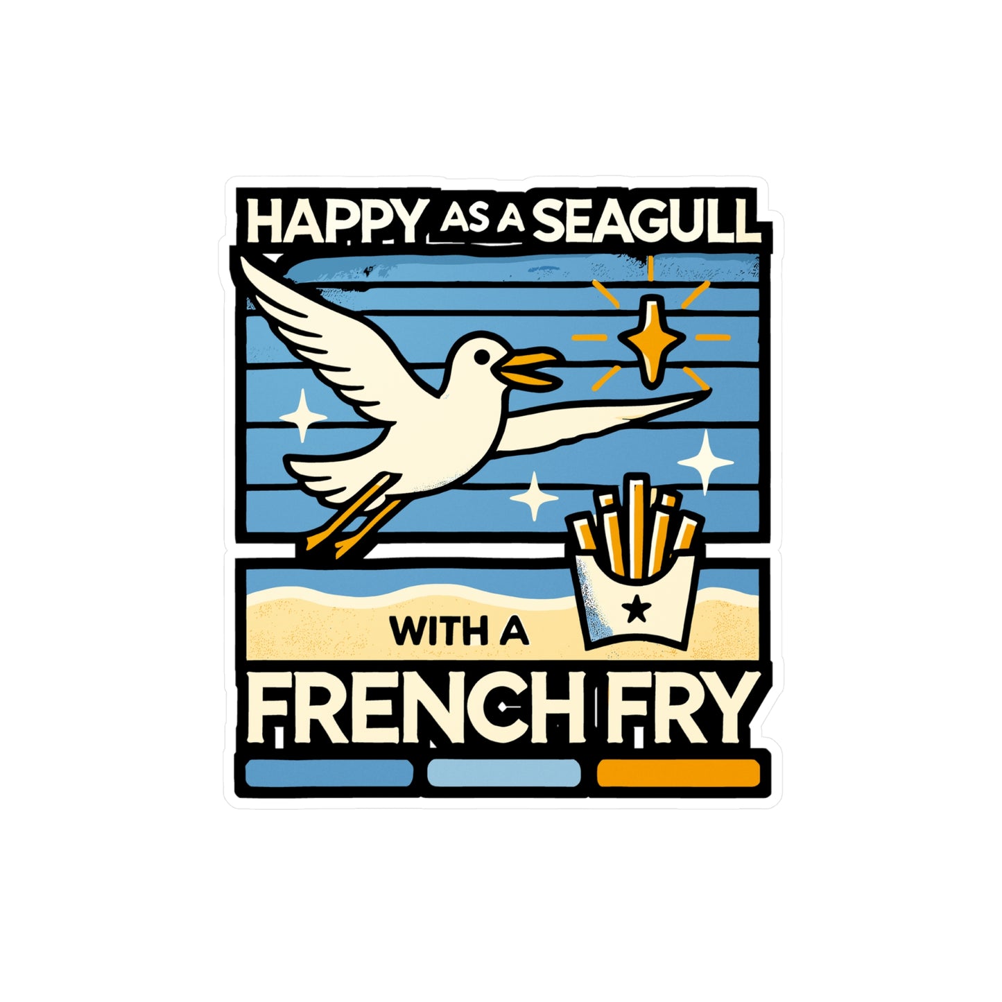 Happy As Seagull With A French Fry - Seagull Sticker for Laptop Sticker. Water Bottle Sticker, Vinyl Seabirds Decal - Seagull Gift
