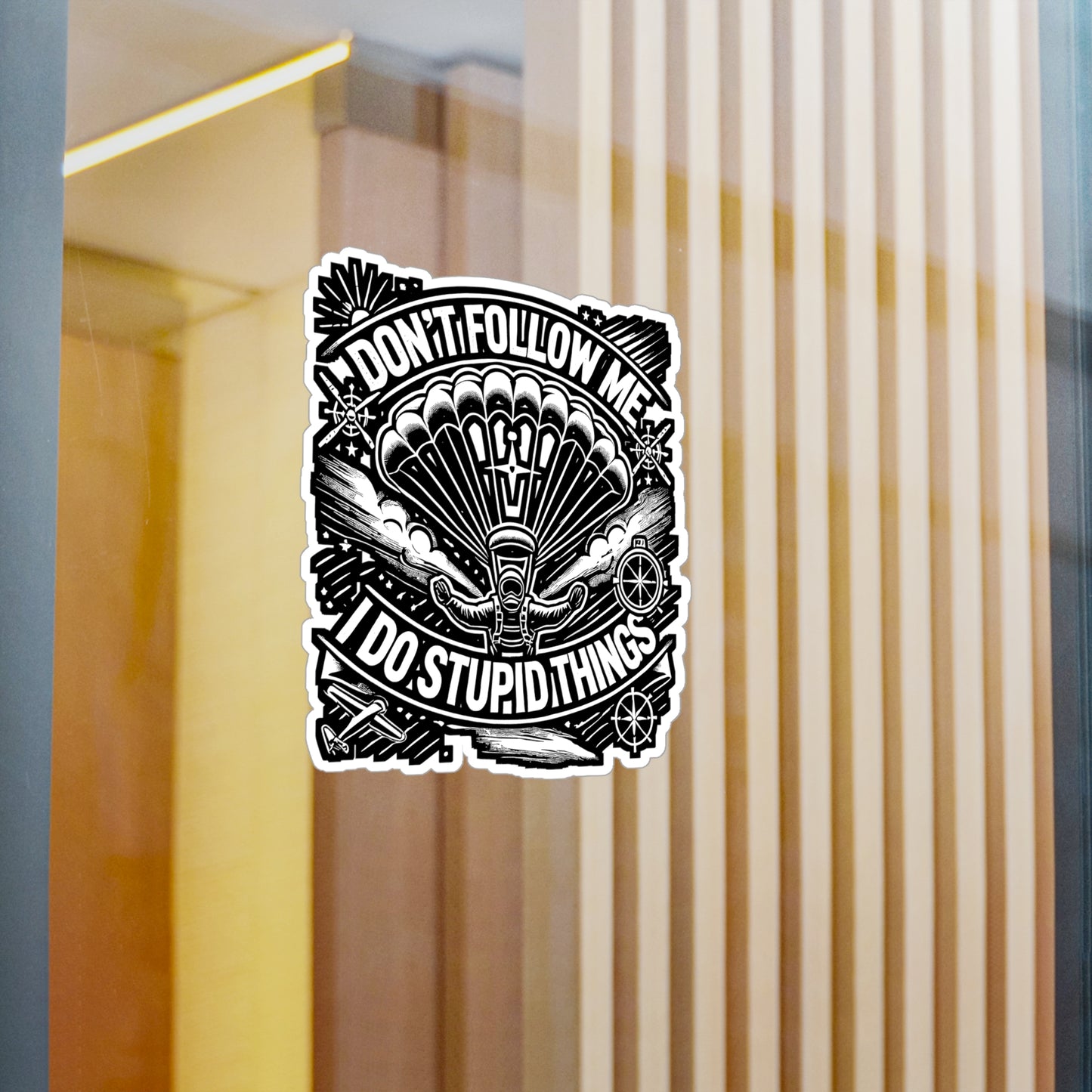 Don't Follow Me I Do Stupid Things – Skydiving Vinyl Sticker for Laptop & Water Bottle | Skydiver Gift Decal