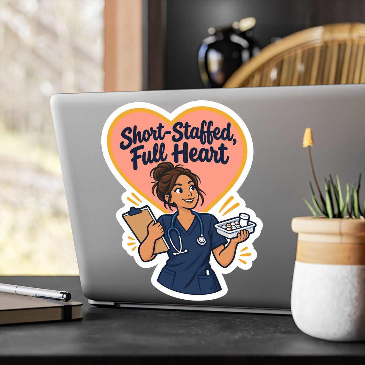 Nurse Sticker “Short-Staffed, Full Heart” Vinyl Decals for Laptop, Water Bottle, Nursing Student Gift