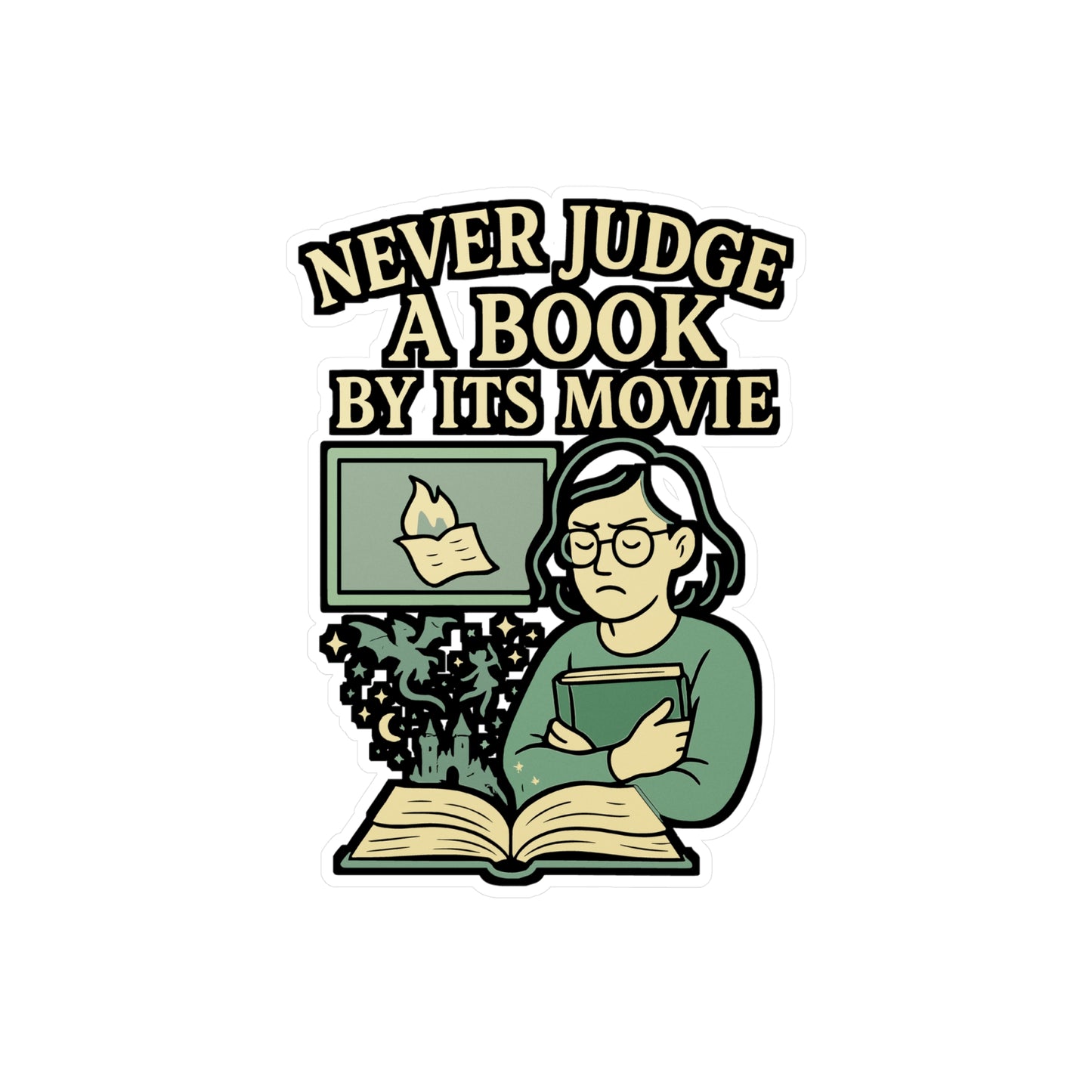 Reading Sticker – Never Judge a Book by Its Movie Vinyl Decals for Laptop, Water Bottle, Books, Literature Lovers, Waterproof Literary Accessory