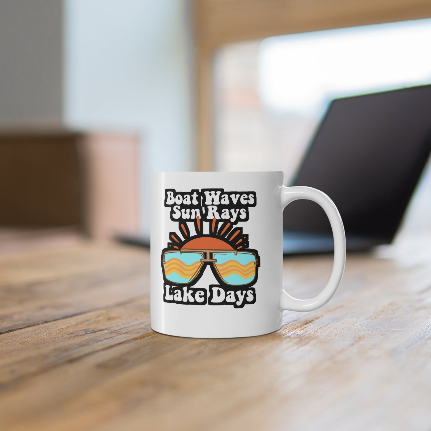 Boat Waves Sun Rays Lake Days - Boating Mug for Coffee 11oz. Boating Cup, White ceramic, Summer Mug, Beach Tea Cup - Boating Gift