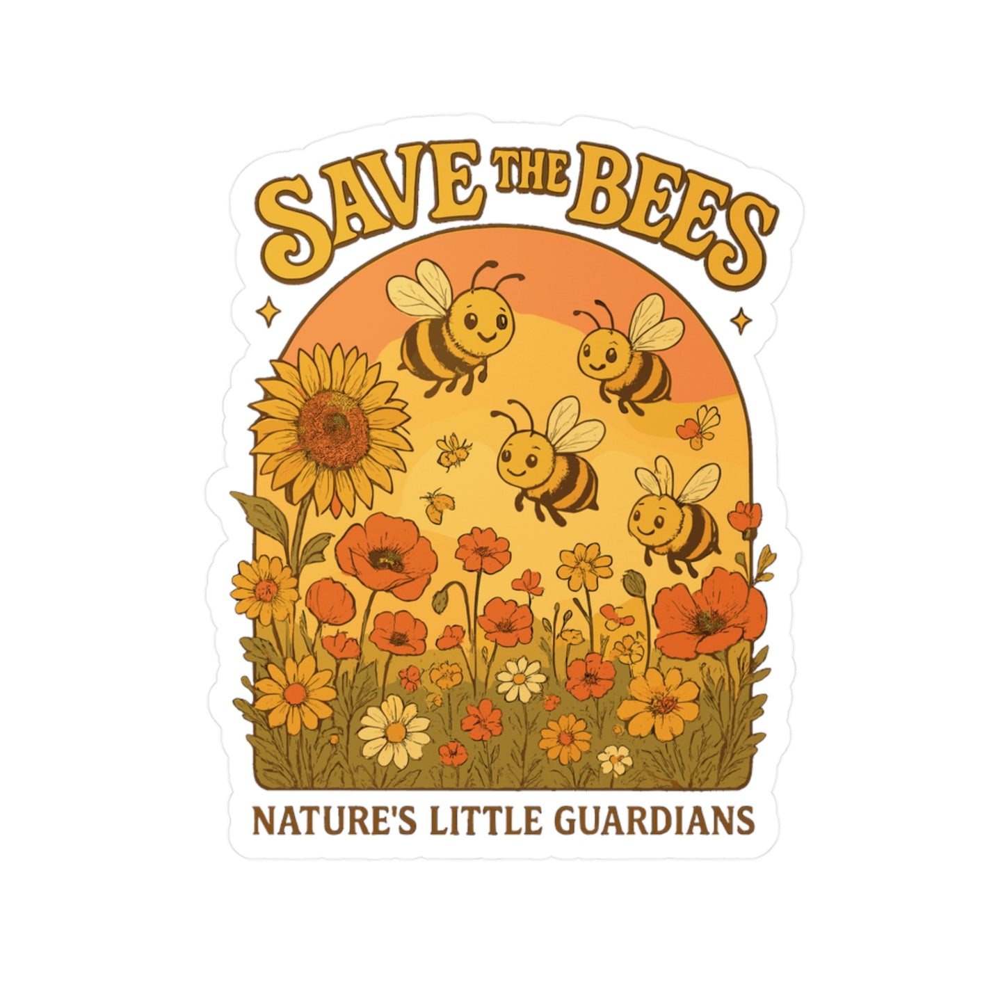 Bees Sticker Decals – Save The Bees Design with Sunflowers, Wildflowers & Honeycomb, Waterproof Vinyl, for Laptop, Water Bottle