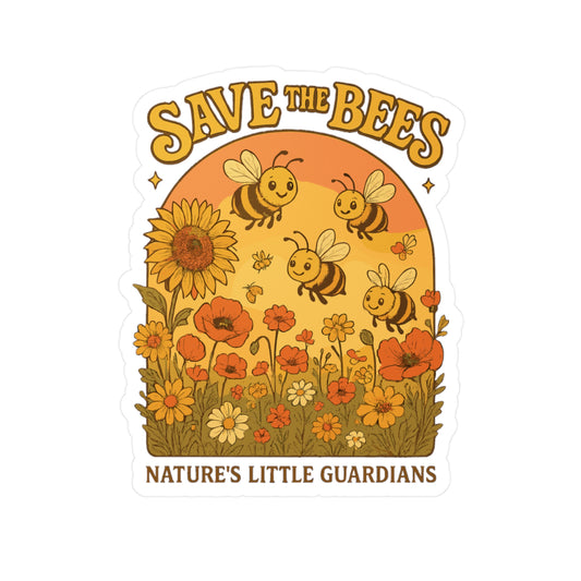 Bees Sticker Decals – Save The Bees Design with Sunflowers, Wildflowers & Honeycomb, Waterproof Vinyl, for Laptop, Water Bottle