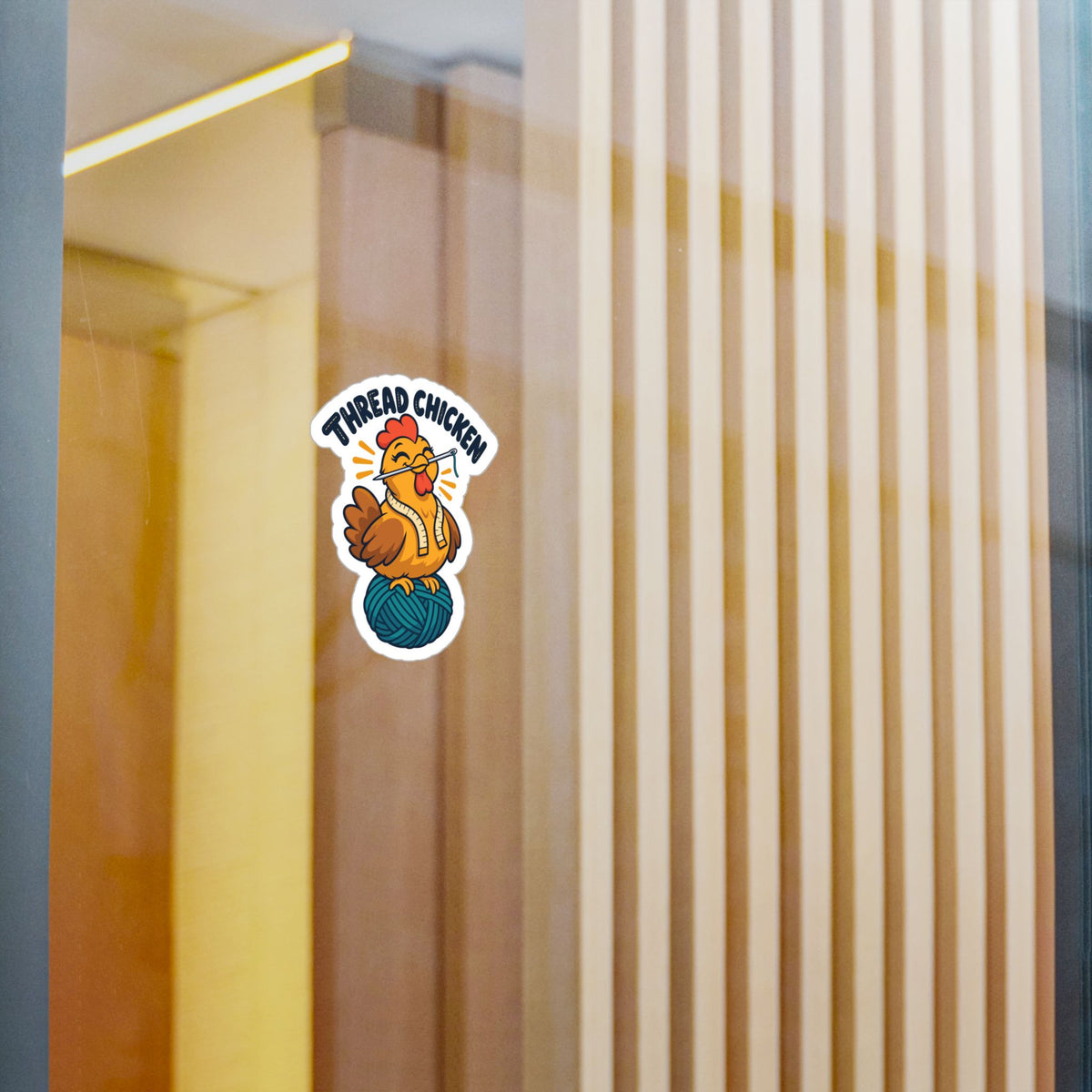 Cartoon Sticker – Thread Chicken Design with a Giggling Chicken, Fun Decals for Laptop and Water Bottle