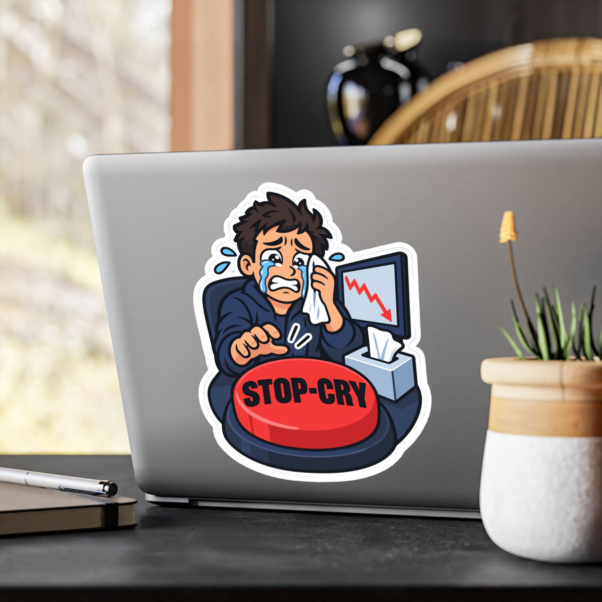 Day Trading Sticker – Stop-Cry Decals for the Stock Market and Forex Trader, for Laptop or Water Bottle
