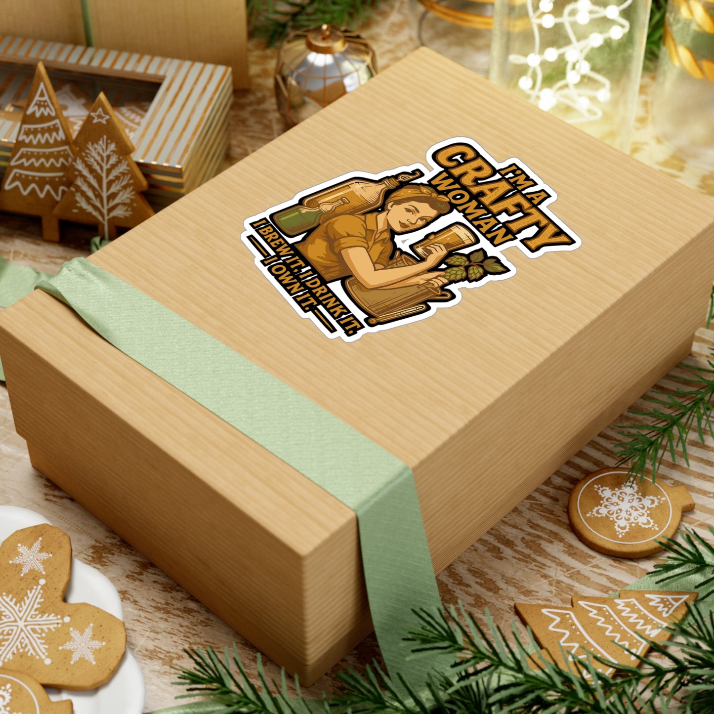 I'm A Crafty Woman - Home Brew Sticker - Waterproof Decal for Laptop, Water Bottle - Gift for Women, Crafters, Brewing Enthusiasts