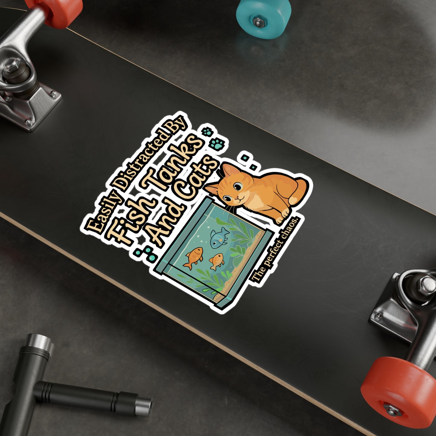 Easily Distracted by Fish Tanks and Cats – Aquarist Sticker for Laptop or Water Bottle | Vinyl Aquascaping Decal, Cat Lover Gift