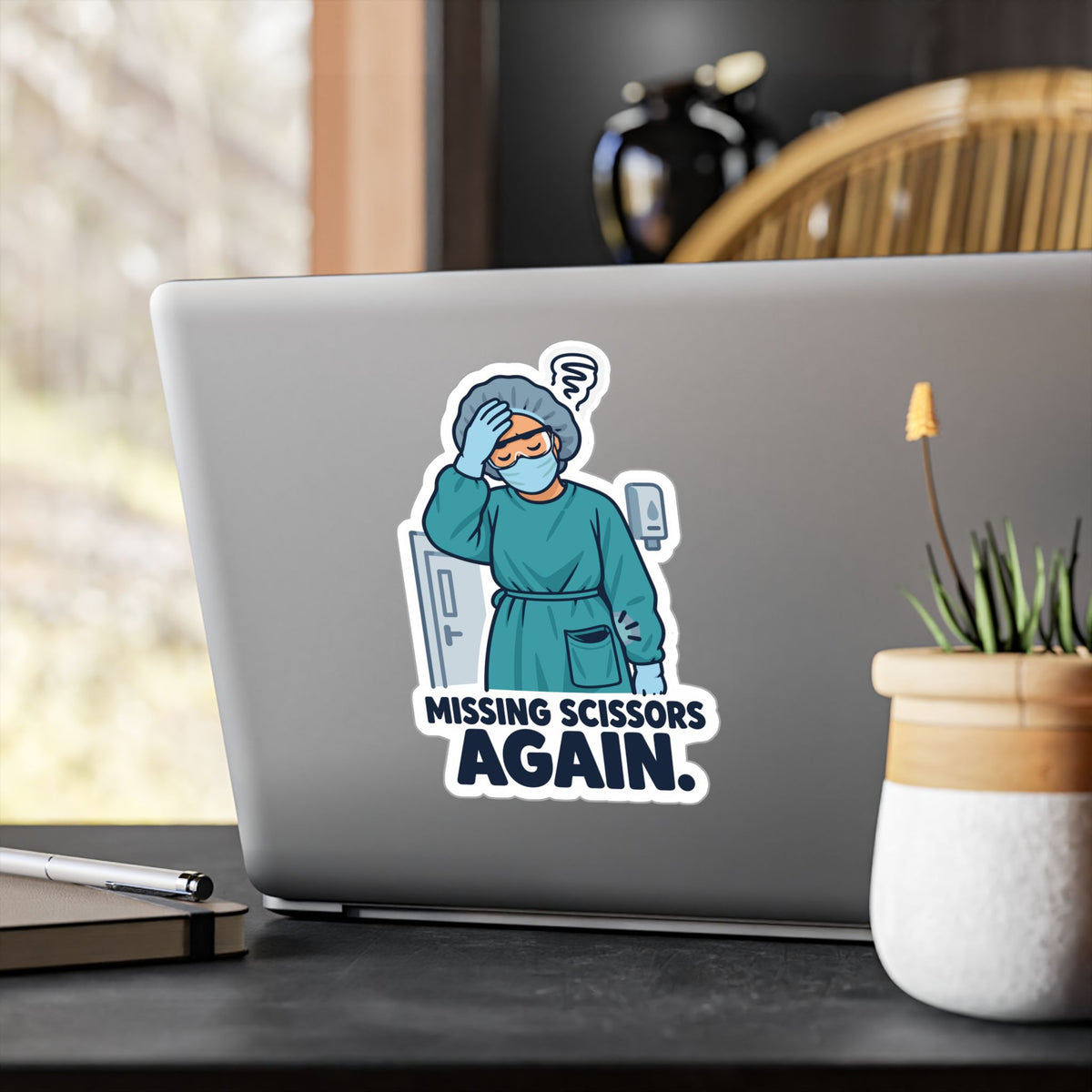 Nurse Sticker – Missing Scissors Again Funny Nursing Student Vinyl Decals for Laptop and Water Bottle