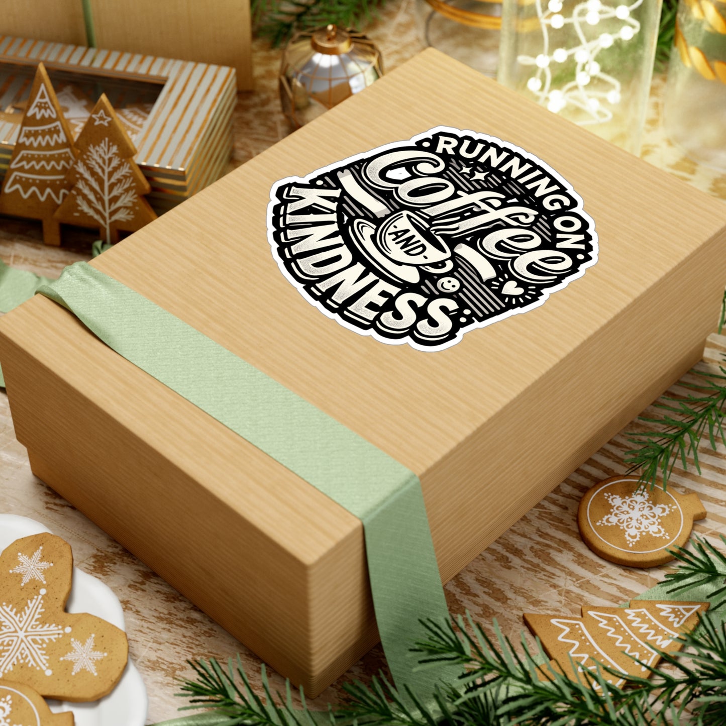 Running on Coffee and Kindness - Coffee lover Sticker for Laptop Sticker. Water Bottle Sticker, Vinyl Kindness Decal - Coffee lover Gift