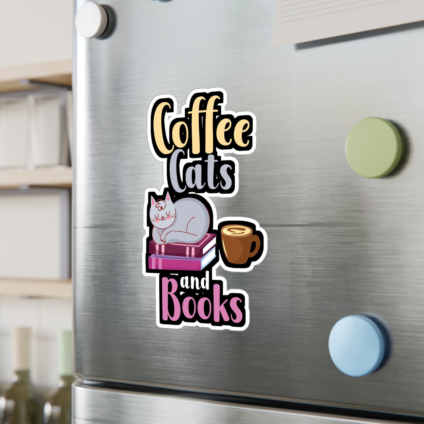 Coffee Cats Books - Coffee Sticker for Wall, Laptop, Window, Truck, Car Coffee Gift Vinyl Cats Decal Sticker