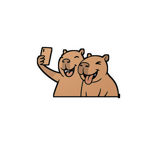 Capybara Sticker – Cute Capybara Selfie Decals for Laptops & Water Bottles, Friendship Smiling Vinyl, Waterproof Design
