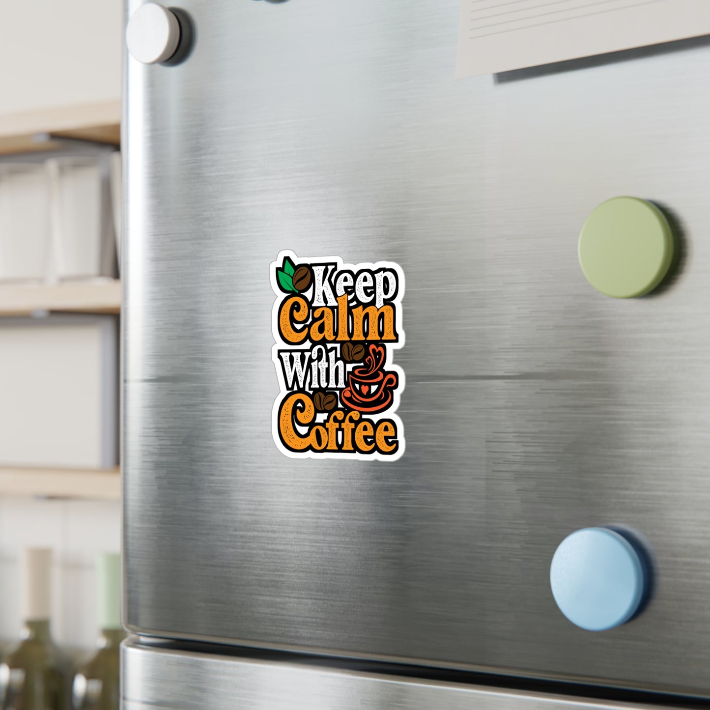 Keep Calm With Coffee - Coffee Sticker for Laptop Sticker. Water Bottle Sticker, Vinyl Cappuccino Decal - Coffee Gift