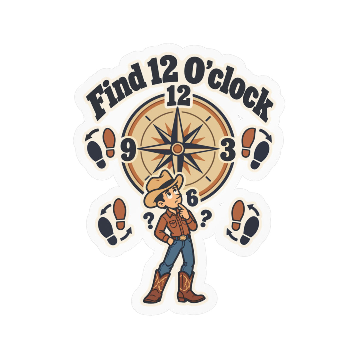 Line Dance Sticker - Find 12 O’clock Design for Country-Life Dancers, Western Decals for Laptop or Water Bottle