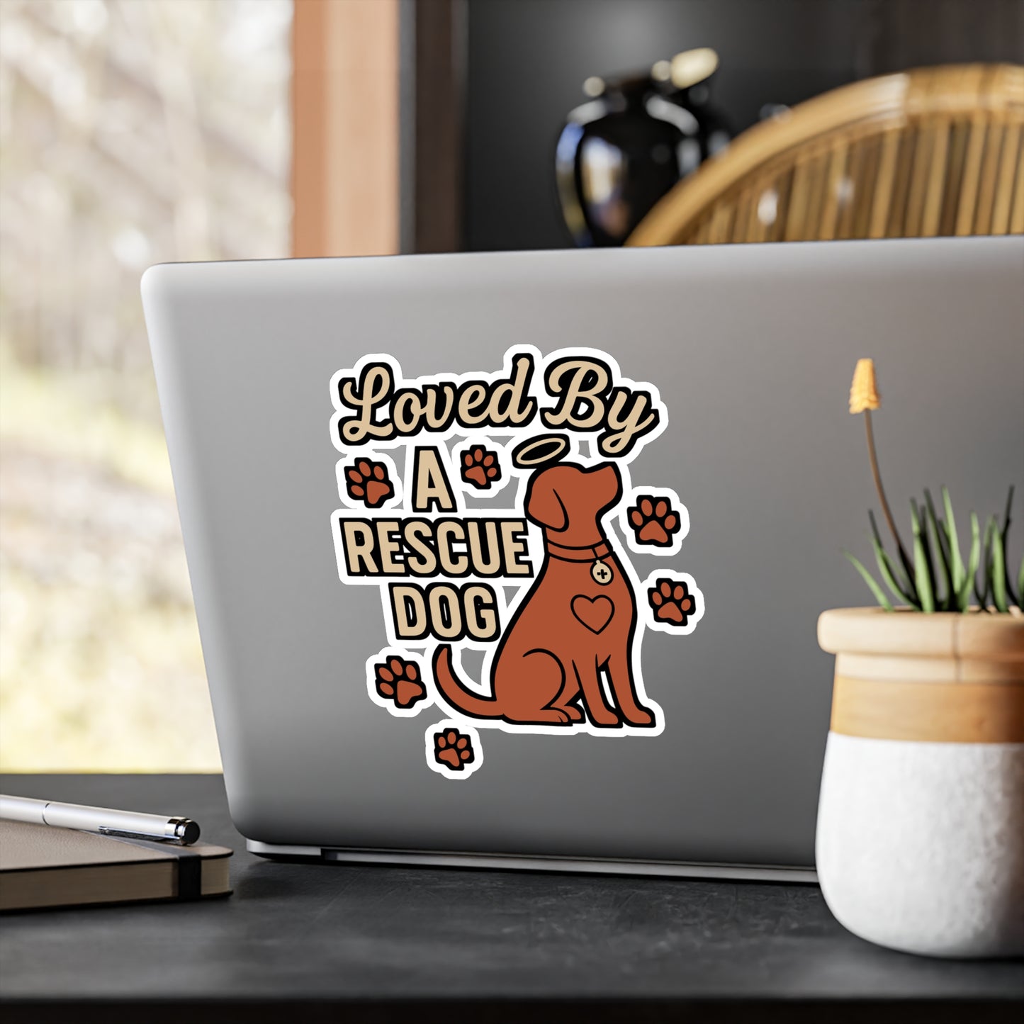 Loved by a Rescue Dog – Dog Rescue Sticker for Laptop, Water Bottle & Pet Adoption Gifts