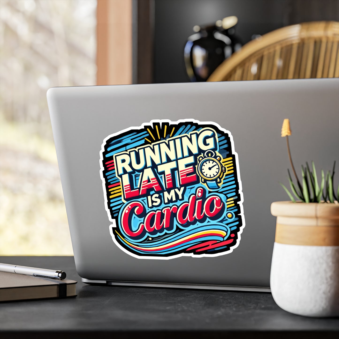 Running Late is My Cardio – Funny Vinyl Sticker for Laptop or Water Bottle | Sarcastic Fitness Gift, Humor Decal