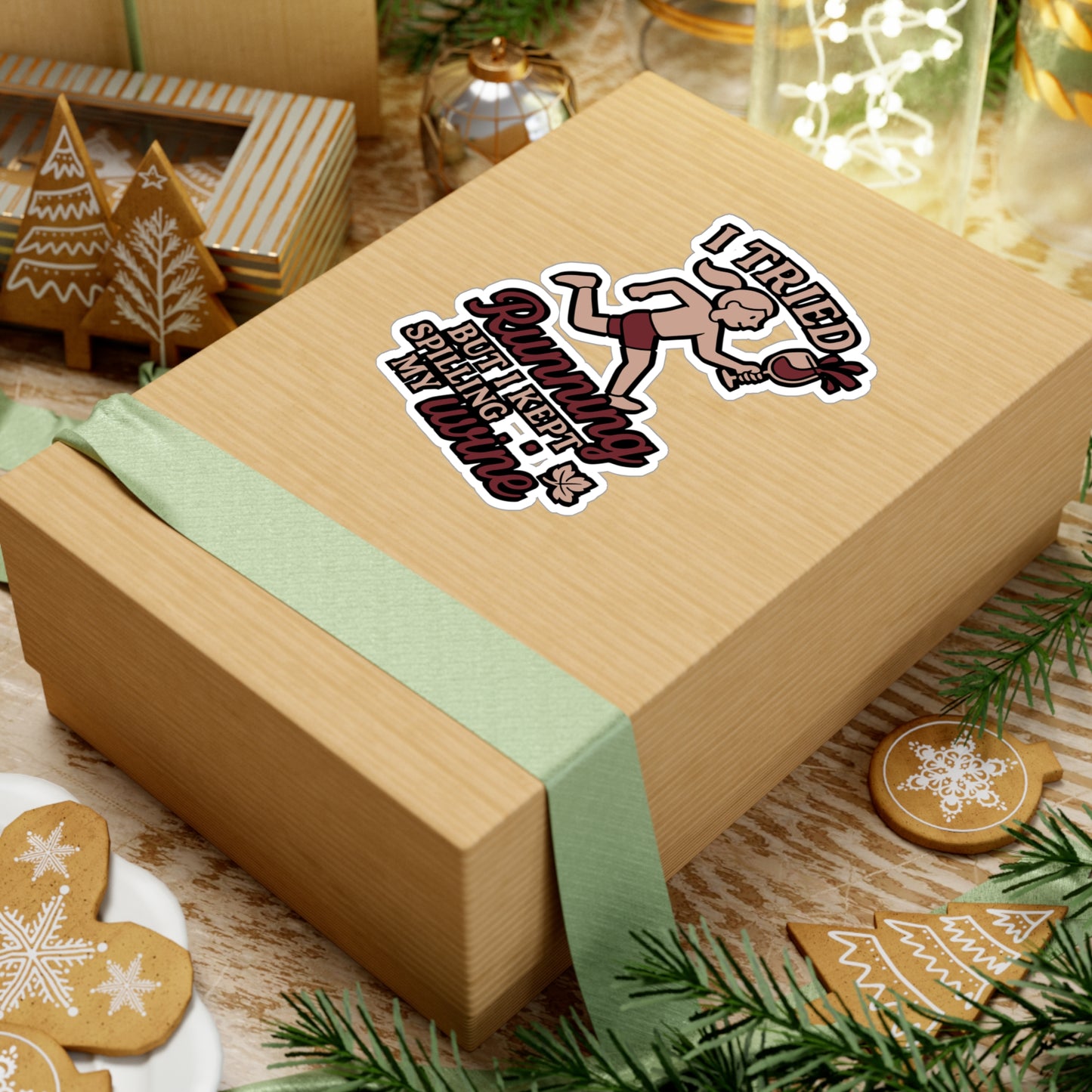 I Tried Running But I Kept Spilling My Wine – Funny Sticker for Laptop, Water Bottle & More | Gift for Drink Lovers