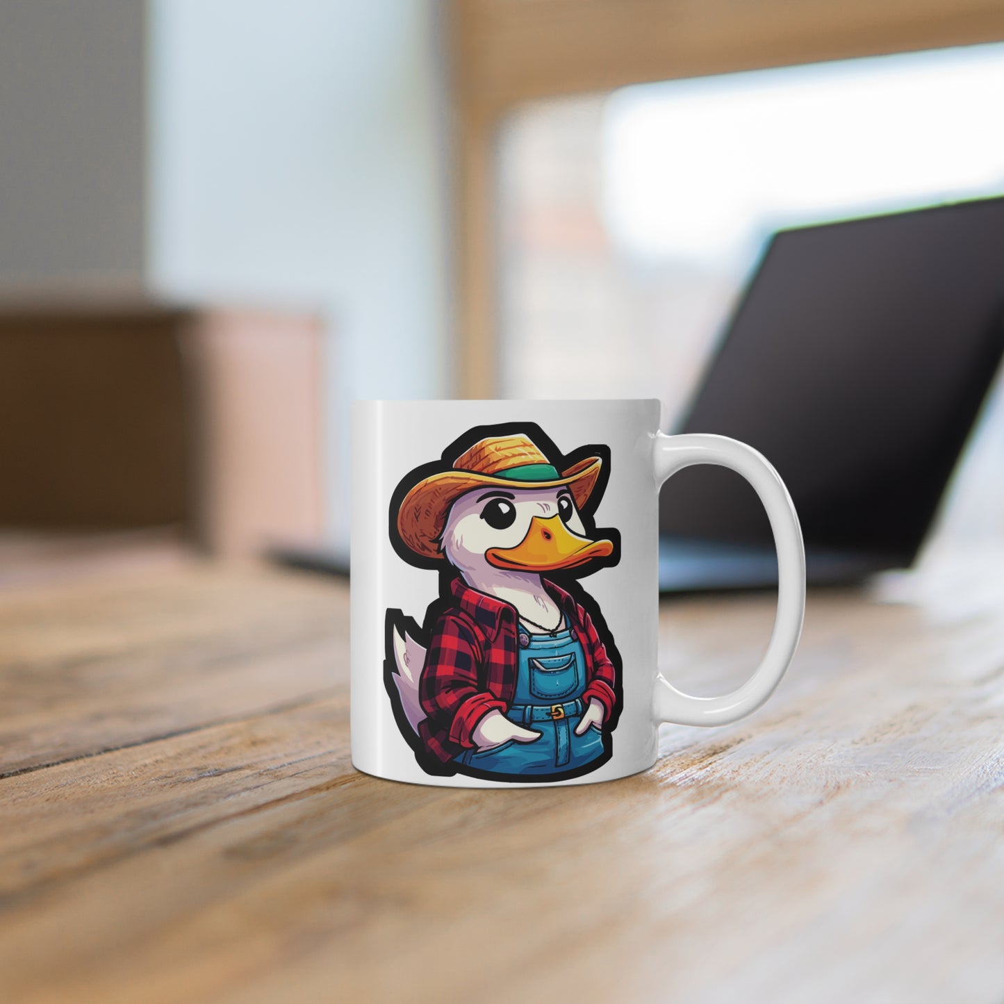 Farmer Duck - Duck Mug for Coffee 11oz. Duck Cup, White ceramic, Farmer Mug, Western Tea Cup - Duck Gift