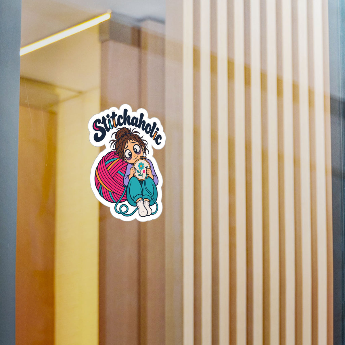 Embroidery Sticker "Stitchaholic" – Needlework-Inspired Decals for Stitching and Crafting Fans, Laptop and Water Bottle Decor