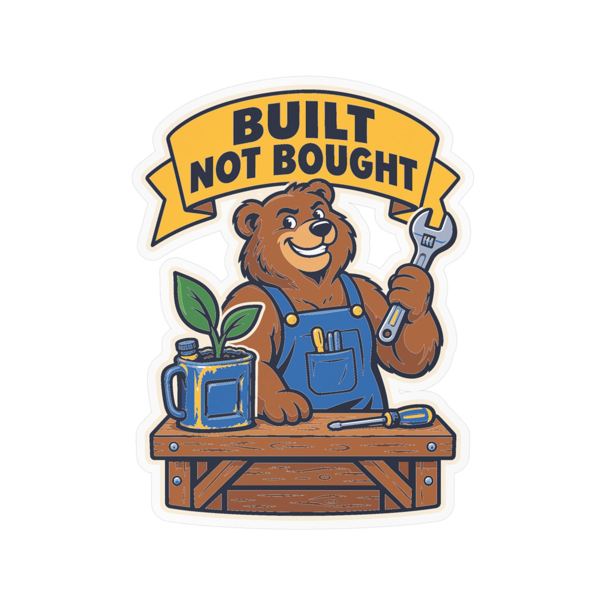 Upcycling Sticker – Built Not Bought Art decals for Laptop and Water Bottle Celebrating Recycling and Sustainability