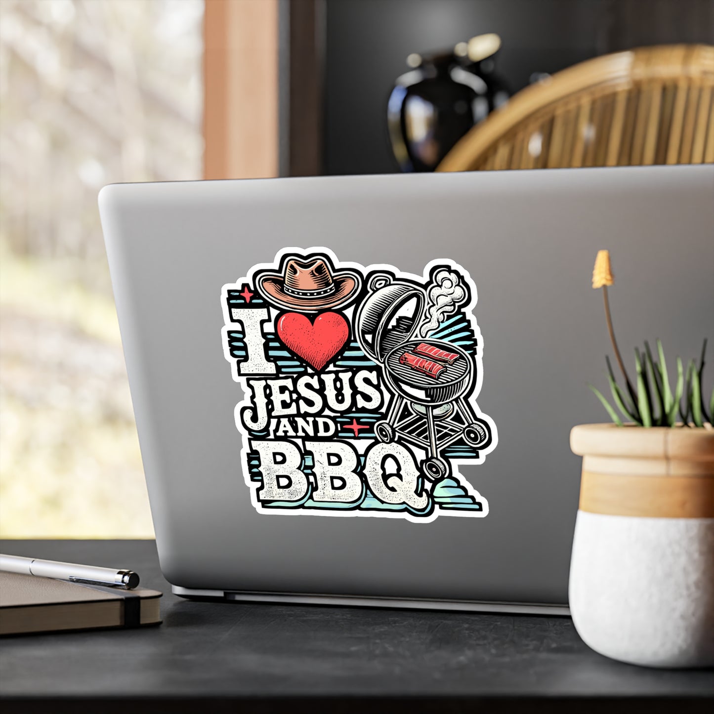 I Love Jesus and BBQ – Vinyl Decal for Car Window, Laptop & Water Bottle | Christ Themed BBQ Gift