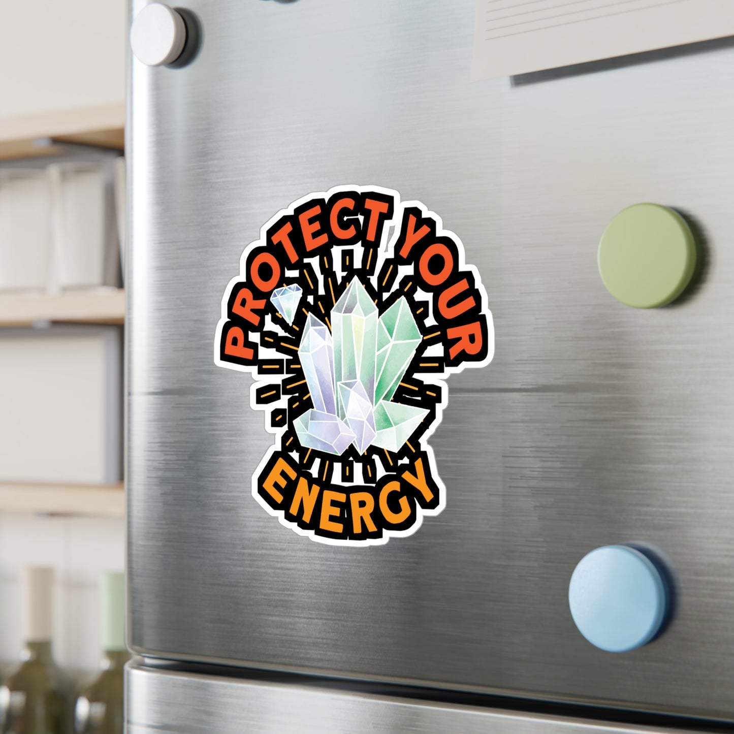 Protect Your Energy - Crystals Sticker for Laptop Sticker. Water Bottle Sticker, Vinyl Gemstones Decal - Crystals Gift