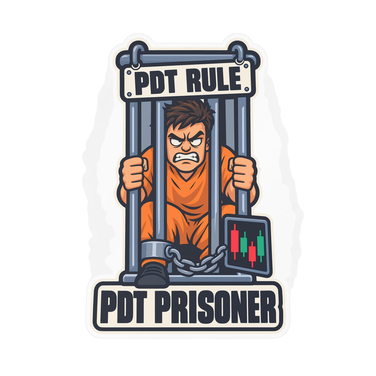 Day Trading Sticker - PDT Prisoner Design for the Stock Market and Forex Trader, Laptop and Water Bottle Decals