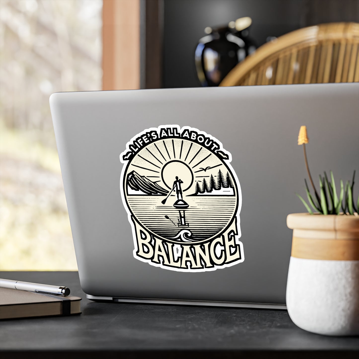 Life's All About Balance – Paddleboarding Sticker for Laptop, Water Bottle, or Car | Vinyl Surfer Decal & Outdoor Gift