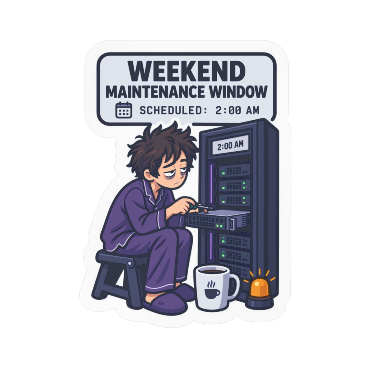 Tech Sticker - Weekend Maintenance Window with Reboot Button and Bandage Design, Decals for Laptop and Water Bottle