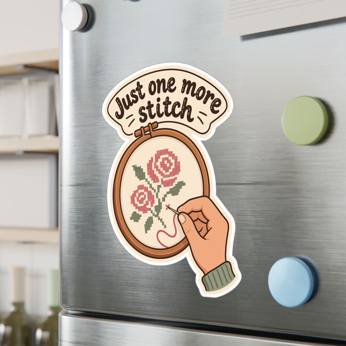 Embroidery Sticker – Just One More Stitch Decals for Needlework Lovers and Stitching Fans, Crafting Decor for Laptop or Water Bottle
