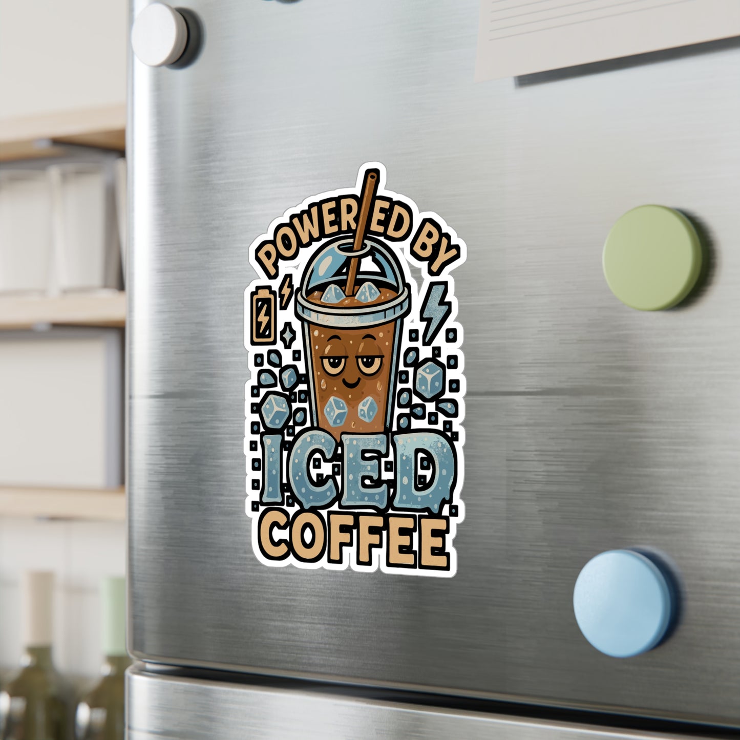 Powered by Iced Coffee – Coffee Sticker for Laptop, Water Bottle & Caffeine Lover Gifts