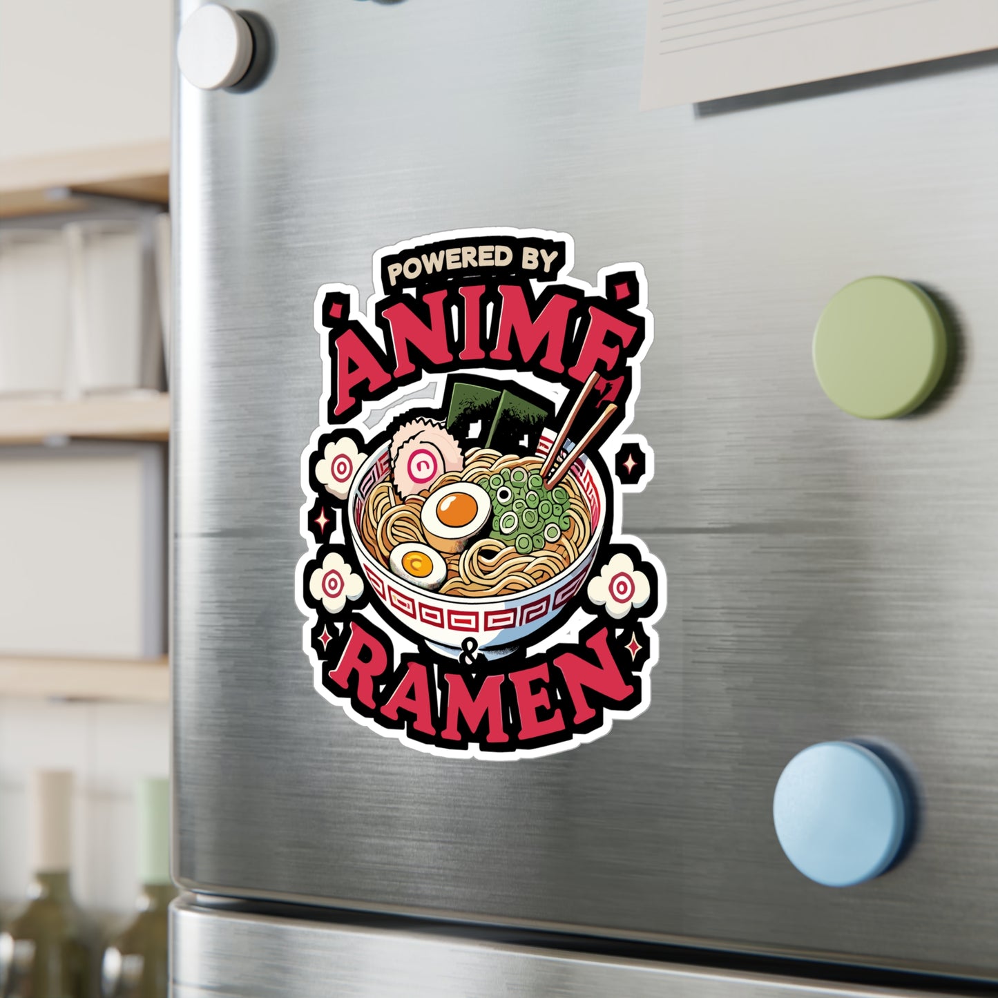 Powered by Anime & Ramen - Anime Sticker for Laptop Sticker. Water Bottle Sticker, Vinyl Ramen Decal - Anime Gift