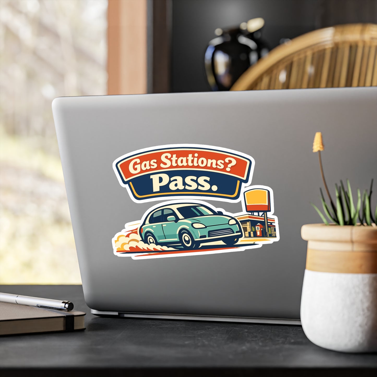 Electric Car Sticker “Gas Stations? Pass.” Electric Vehicle Decals, Waterproof Vinyl Rechargeable Battery Theme for Laptop Water Bottle