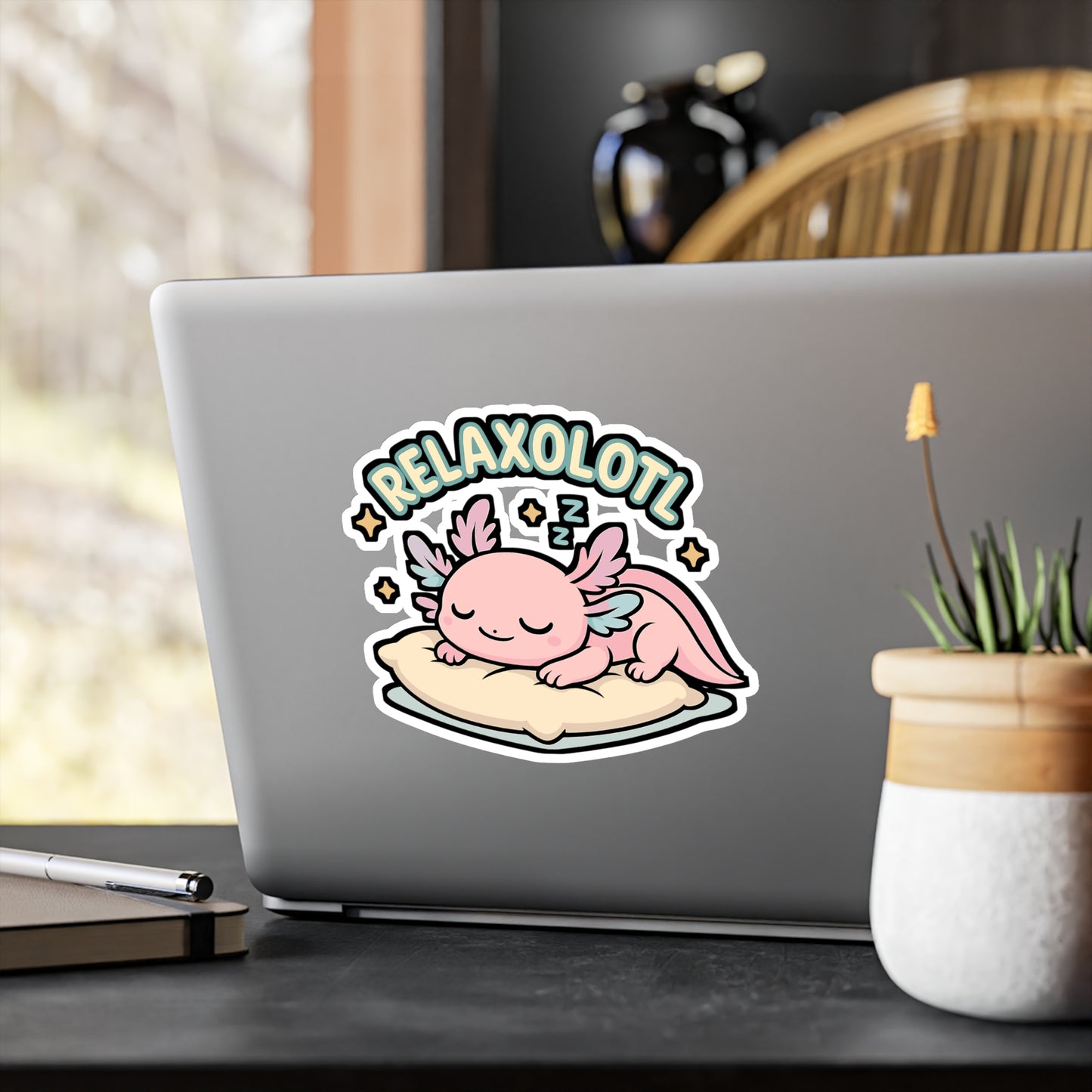 Axolotl Sticker – Relaxolotl Cute Cartoon Decal for Laptop or Water Bottle, Relaxation Vinyl Waterproof Stickers for Kids & Adults