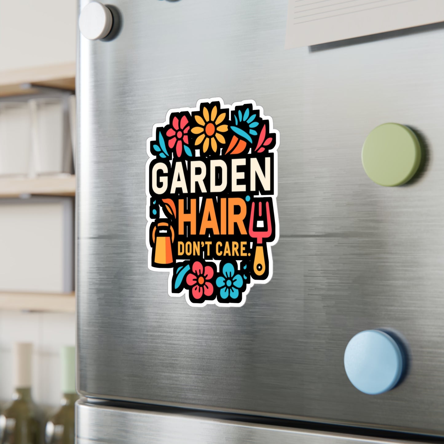 Garden Hair Don't Care - Gardening Sticker for Laptop Sticker. Water Bottle Sticker, Vinyl Landscaper Decal - Gardening Gift