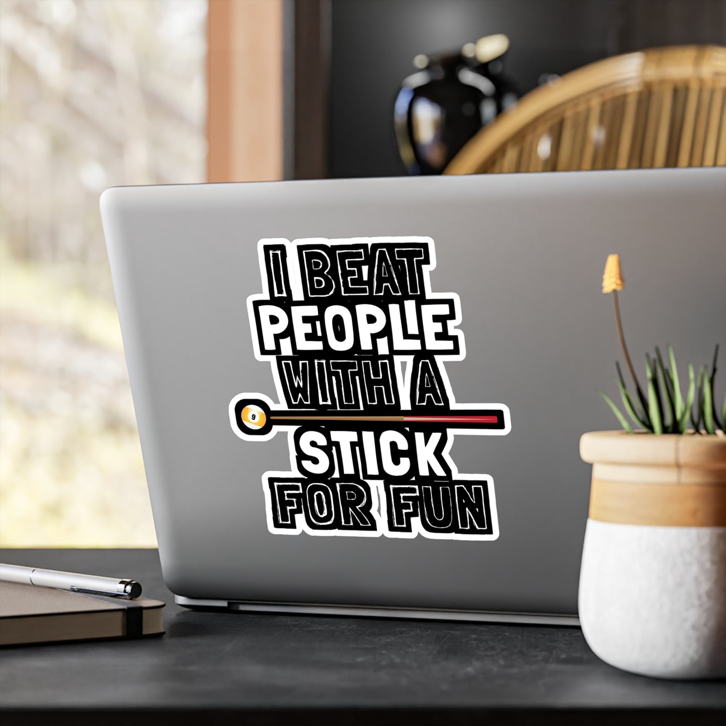 I Beat People With A Stick For Fun - Billiards Sticker for Laptop Sticker. Water Bottle Sticker, Vinyl Pool Decal - Billiards Gift